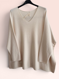 Pull Col V Oversize beige - Taille Unique (44 au 52)
