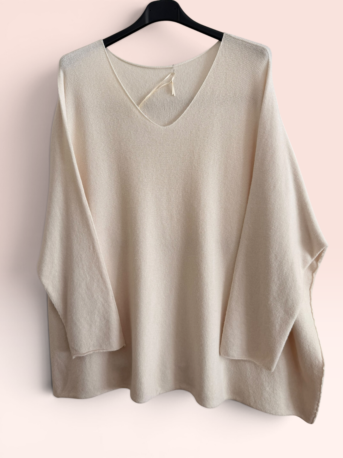 Pull Col V Oversize beige - Taille Unique (44 au 52)