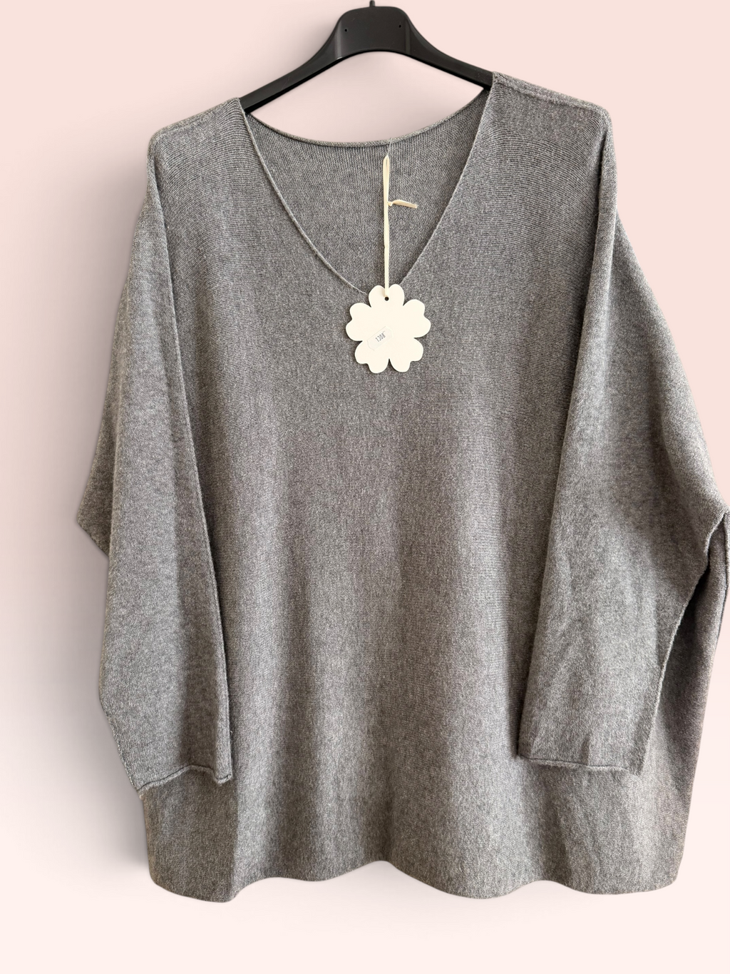 Pull Col V Oversize Gris Chiné - Taille Unique (44 au 52)