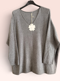 Pull Col V Oversize Gris Chiné - Taille Unique (44 au 52)