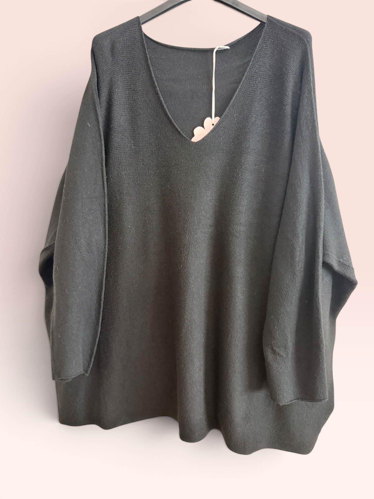 Pull Col V Oversize Noir- Taille Unique (44 au 52)