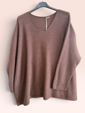 Pull Col V Oversize Marron - Taille Unique (44 au 52)