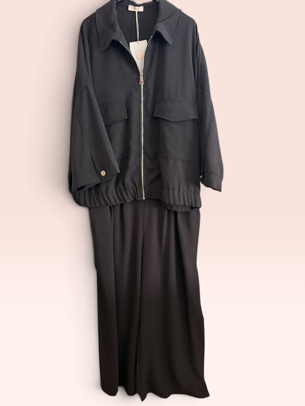 Ensemble Veste Zippée et Pantalon Fluide Noir - Taille Unique Grande Taille (44/50)